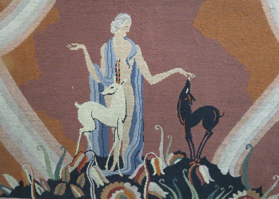 French Art Deco Tapestry Style Jean Dupas Maiden With Fawns